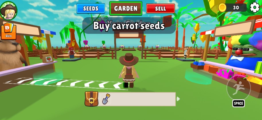 Garden Horizons gameplay showing a player planting flowers in a colorful garden.