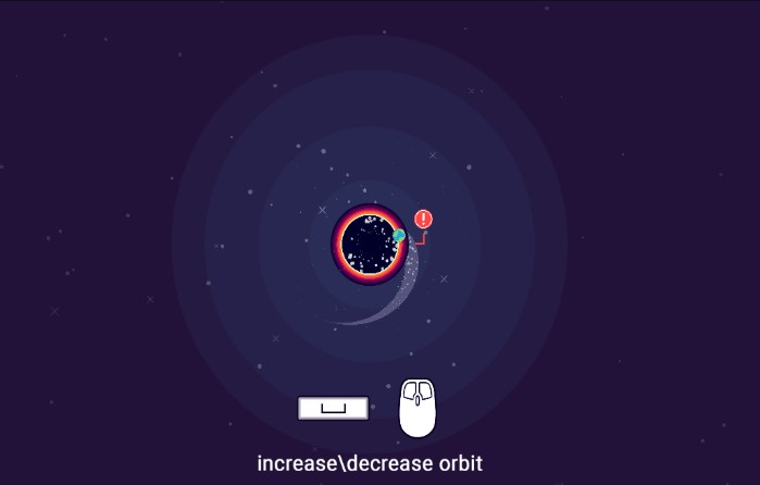 Spaceship navigating tight orbits and asteroids in Orbit Rush game